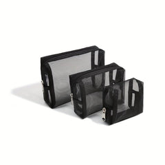 3pcs Mesh Cosmetic Bag Portable Toiletry Travel Storage Set