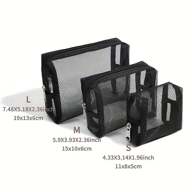3pcs Mesh Cosmetic Bag Portable Toiletry Travel Storage Set