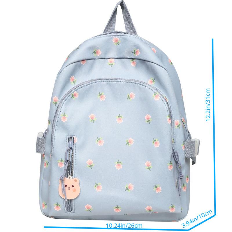 Floral Backpack With Bear Pendant for Women's Daily Use