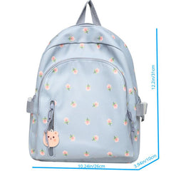 Floral Backpack With Bear Pendant for Women's Daily Use