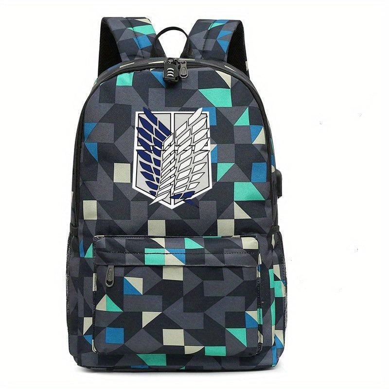 Printed Backpack USB Charging Port Earphone Jack Large Capacity Schoolbag