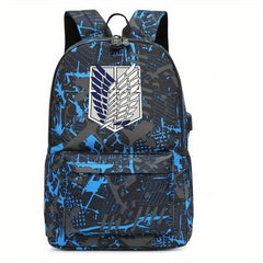 Printed Backpack USB Charging Port Earphone Jack Large Capacity Schoolbag