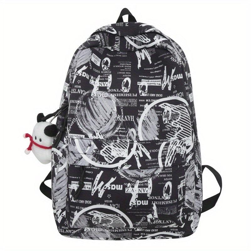 Graffiti Letter Pattern Nylon Backpack for School Students