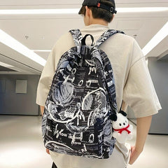 Graffiti Letter Pattern Nylon Backpack for School Students