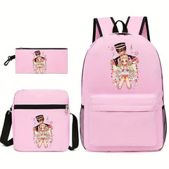 3pcs Cartoon Girl Backpack Set for Teenagers
