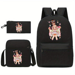 3pcs Cartoon Girl Backpack Set for Teenagers