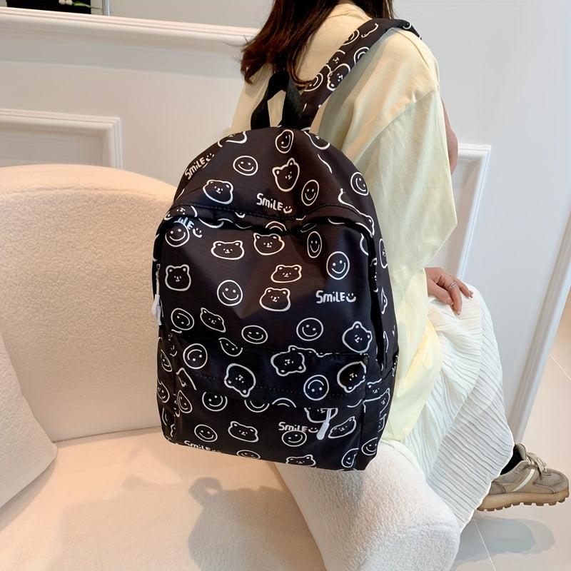 Smile & Bear Pattern Backpack for Boys & Girls - Versatile Schoolbag