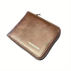 Men's Zipper Card Holder Short Wallet Leather Large Capacity Vintage