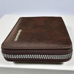 Men's Zipper Card Holder Short Wallet Leather Large Capacity Vintage