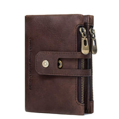 Men's Vintage Leather Short Wallet with Zipper Snap Button