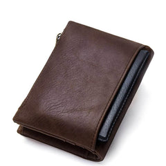 Men's Vintage Leather Short Wallet with Zipper Snap Button