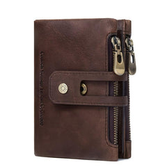 Men's Vintage Leather Short Wallet with Zipper Snap Button