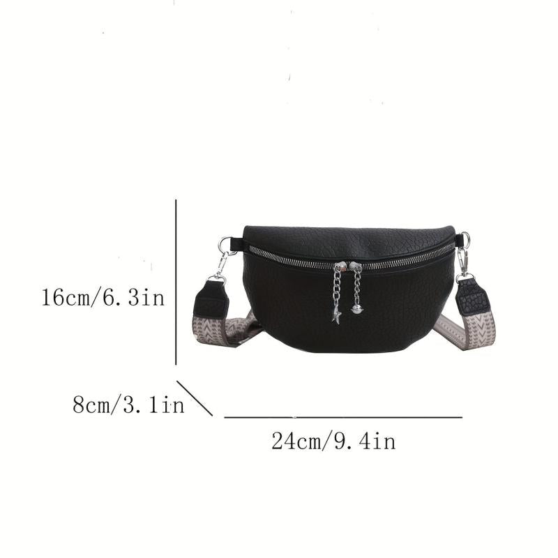 Minimalist Crescent Crossbody Bag Lychee Pattern Zipper Purse