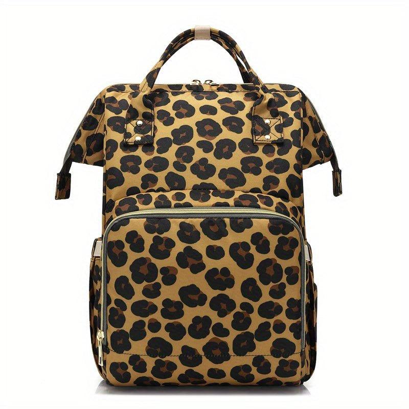 Cow Print Leopard Print Casual Backpack Waterproof Large Capacity Mommy Bag
