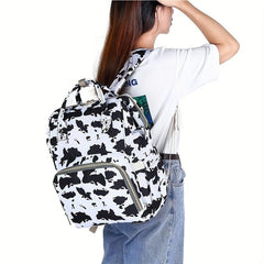 Cow Print Leopard Print Casual Backpack Waterproof Large Capacity Mommy Bag