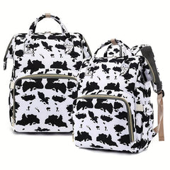 Cow Print Leopard Print Casual Backpack Waterproof Large Capacity Mommy Bag