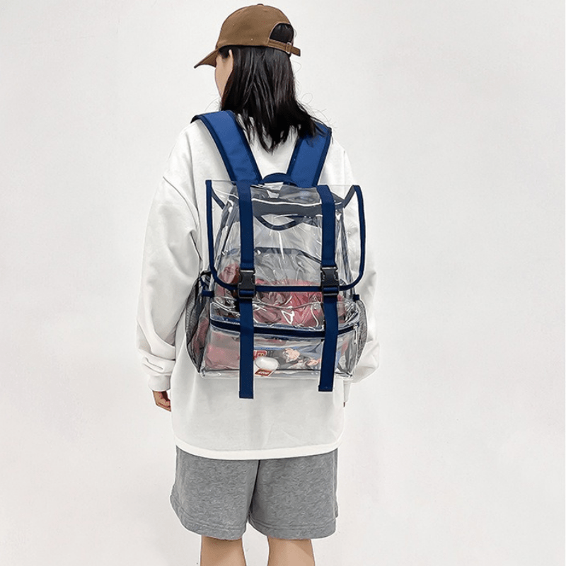 Transparent PVC Travel Flap Backpack Waterproof Lightweight Portable Bag