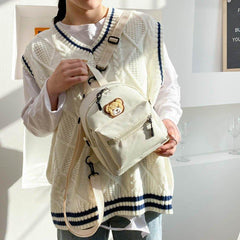 Cartoon Bear Print Backpack Large Capacity Student Backpack