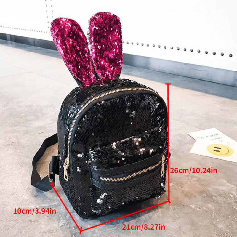 Rabbit Ear Shape Backpack With Purple Sequins PU Backpack