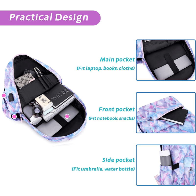 Colorful Printed Backpack, Lunch Bag, Pen Bag Set for Teenagers