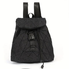 Geometric Argyle Pattern Flap Backpack Drawstring Bag Vintage Casual Outdoor Bag