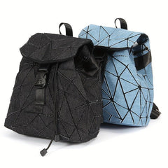 Geometric Argyle Pattern Flap Backpack Drawstring Bag Vintage Casual Outdoor Bag