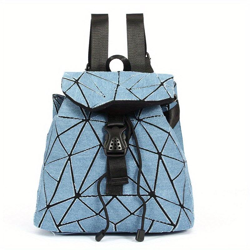 Geometric Argyle Pattern Flap Backpack Drawstring Bag Vintage Casual Outdoor Bag