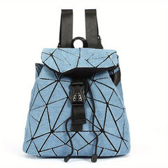 Geometric Argyle Pattern Flap Backpack Drawstring Bag Vintage Casual Outdoor Bag