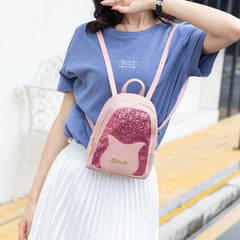 Kitten Head Pattern Backpack With Sequins for Students and Travel