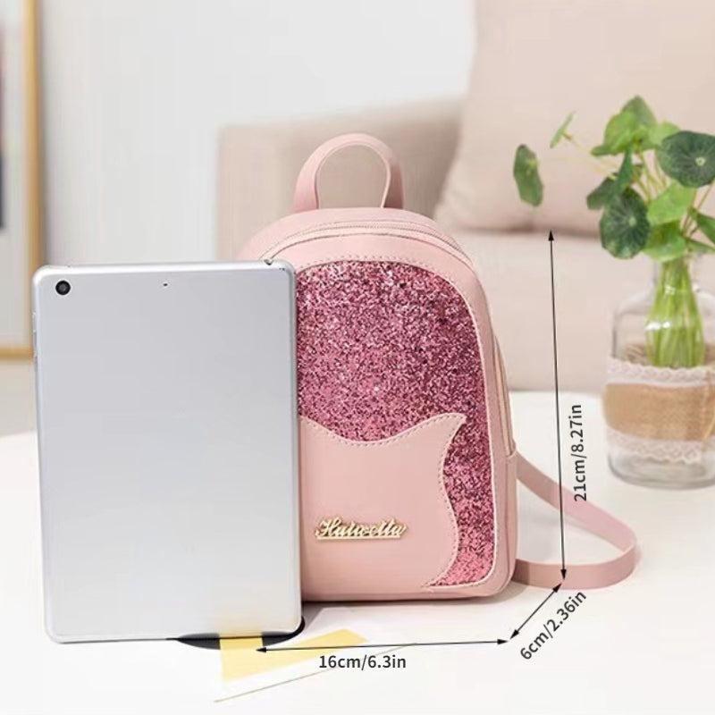 Kitten Head Pattern Backpack With Sequins for Students and Travel