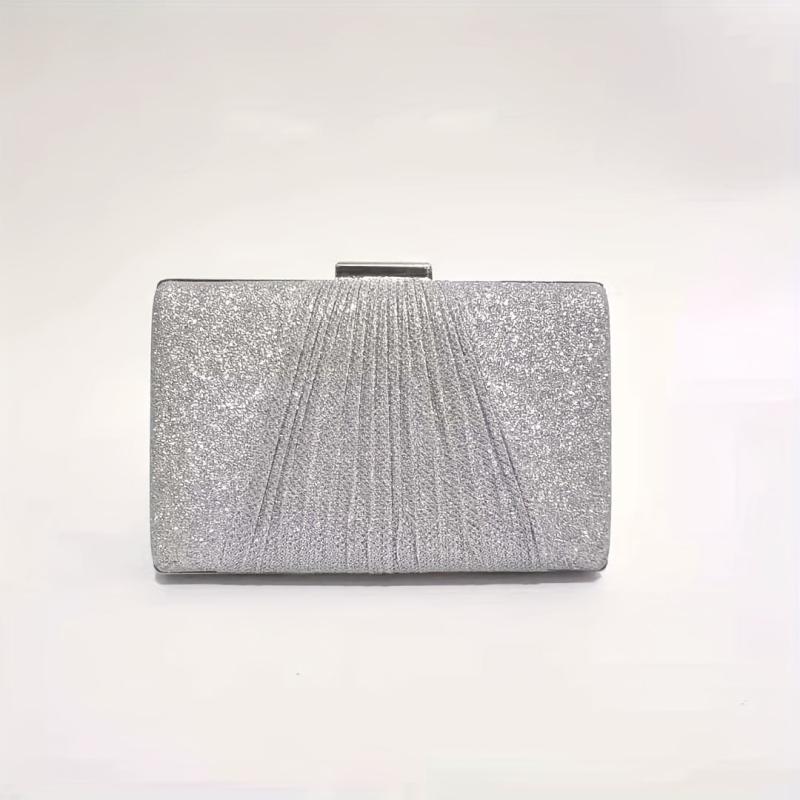 Glitter Ruched Evening Bag Women's Chain Box Handbag Clutch Purse