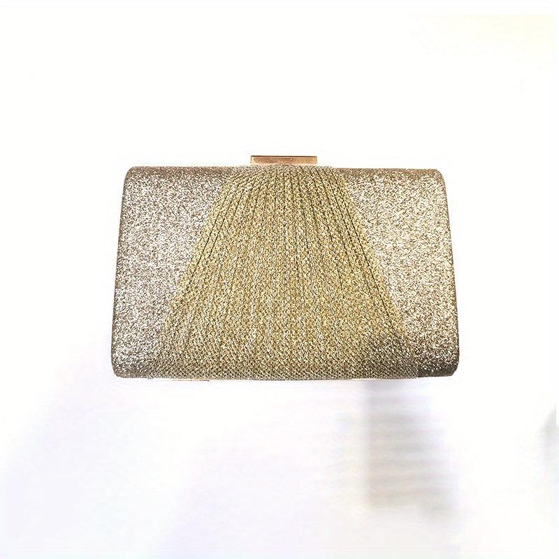 Glitter Ruched Evening Bag Women's Chain Box Handbag Clutch Purse