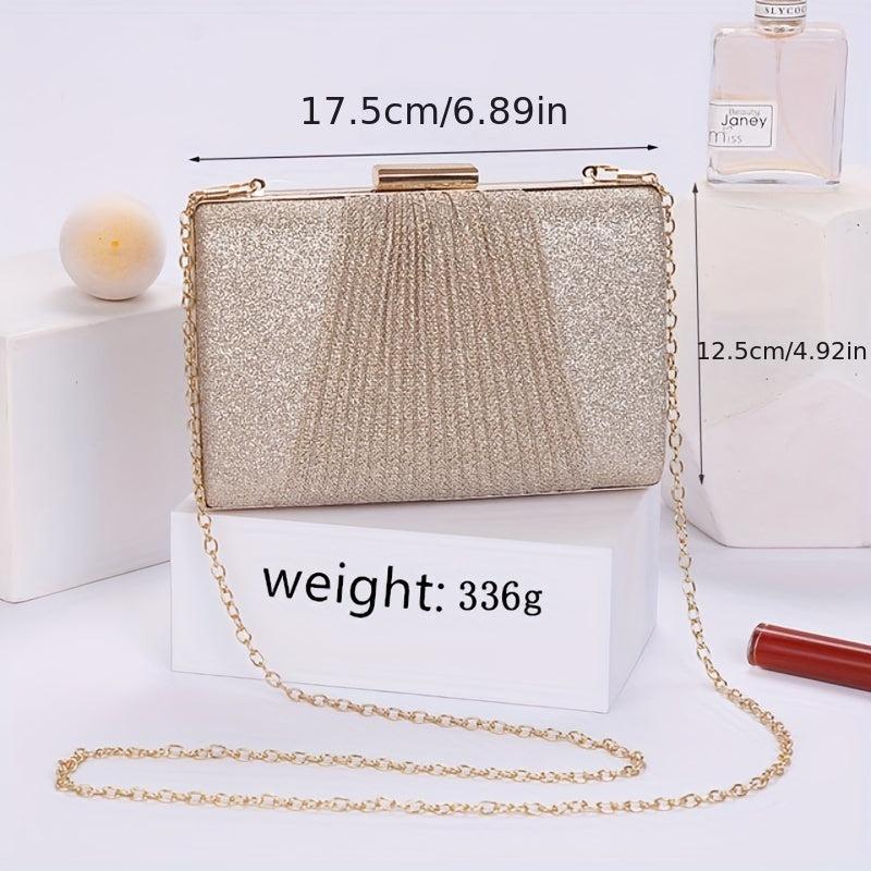 Glitter Ruched Evening Bag Women's Chain Box Handbag Clutch Purse