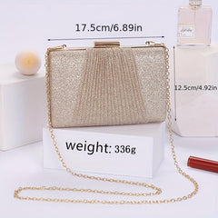 Glitter Ruched Evening Bag Women's Chain Box Handbag Clutch Purse