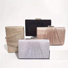 Glitter Ruched Evening Bag Women's Chain Box Handbag Clutch Purse