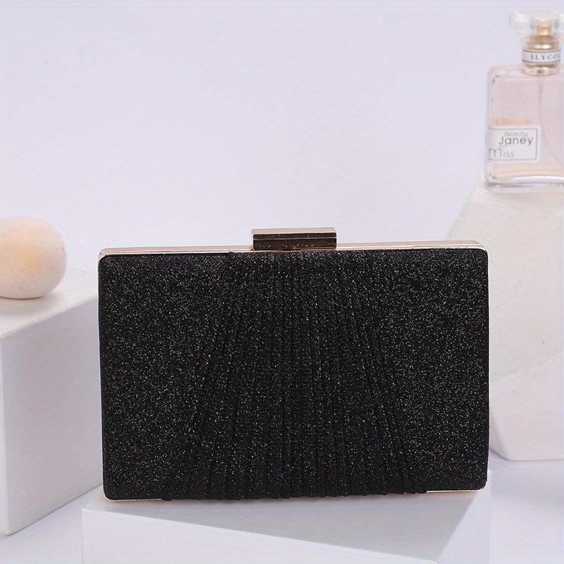 Glitter Ruched Evening Bag Women's Chain Box Handbag Clutch Purse