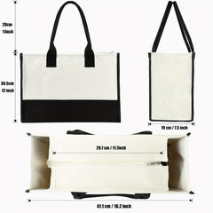 Canvas Letter Print Zipper Tote Bag Large Capacity Handbag