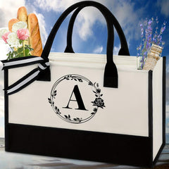 Canvas Letter Print Zipper Tote Bag Large Capacity Handbag