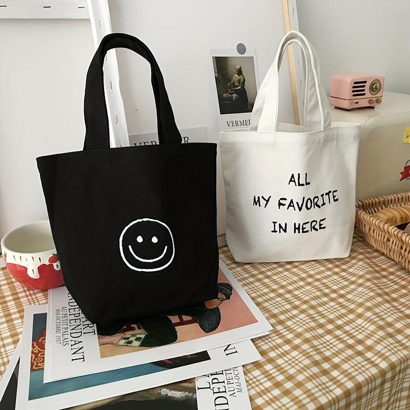 Smiling Face Canvas Mini Bag Handbag for Picnics