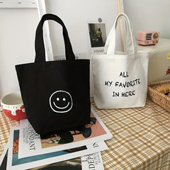 Smiling Face Canvas Mini Bag Handbag for Picnics
