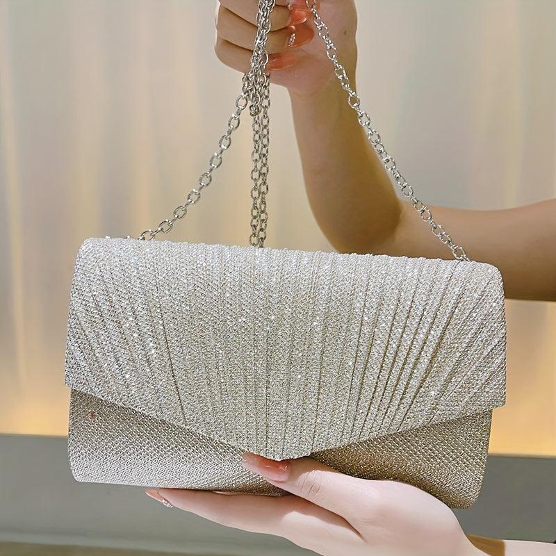 Glitter Flap Clutch Bag Metal Chain Crossbody Purse