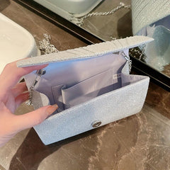 Glitter Flap Clutch Bag Metal Chain Crossbody Purse