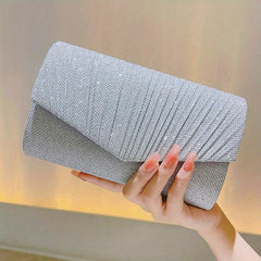 Glitter Flap Clutch Bag Metal Chain Crossbody Purse