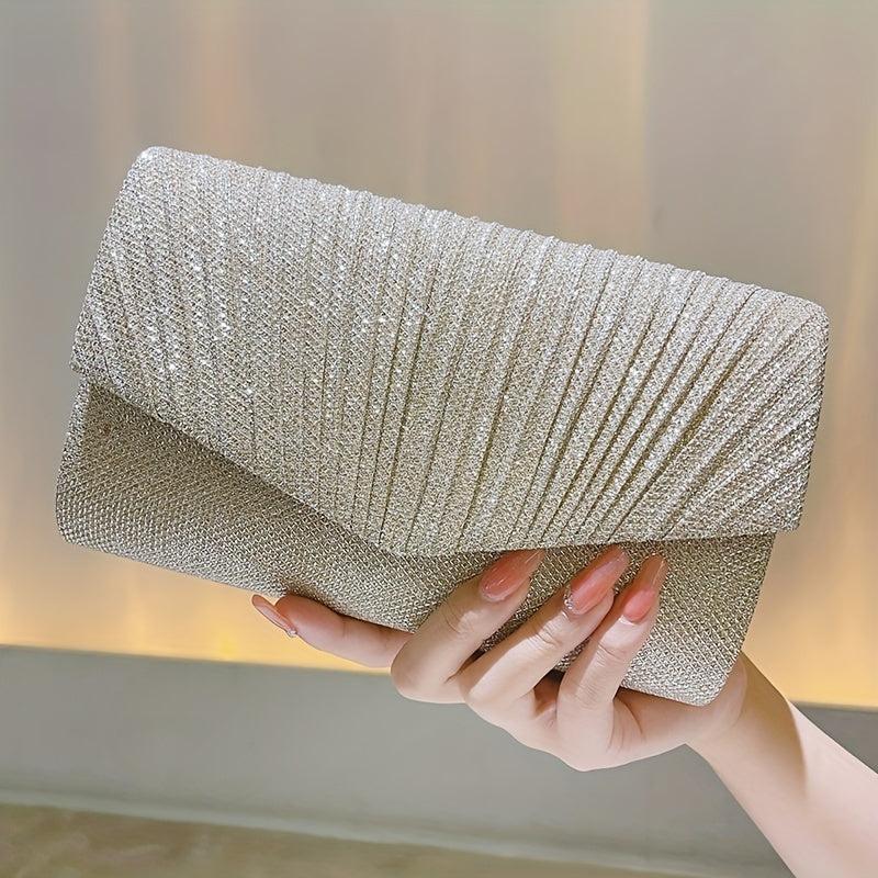 Glitter Flap Clutch Bag Metal Chain Crossbody Purse