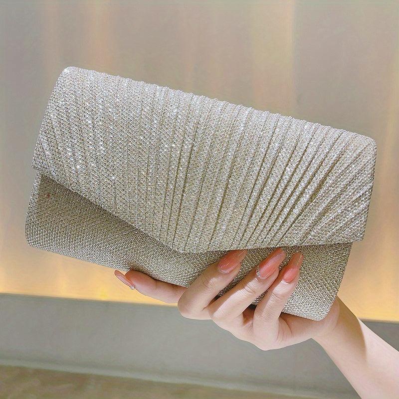 Glitter Flap Clutch Bag Metal Chain Crossbody Purse