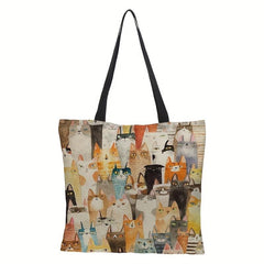 Graphic Cat Print Canvas Bag Lightweight Shoulder Bag