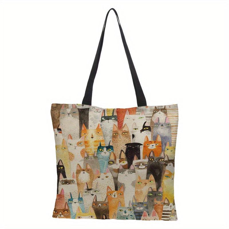 Graphic Cat Print Canvas Bag Lightweight Shoulder Bag