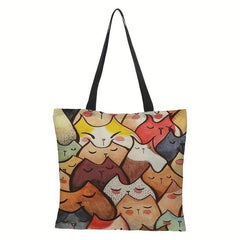 Graphic Cat Print Canvas Bag Lightweight Shoulder Bag
