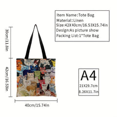 Graphic Cat Print Canvas Bag Lightweight Shoulder Bag
