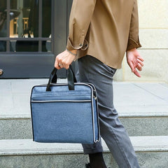 Denim Business Briefcase Handbag For Men Meeting Office Zippered Organizer